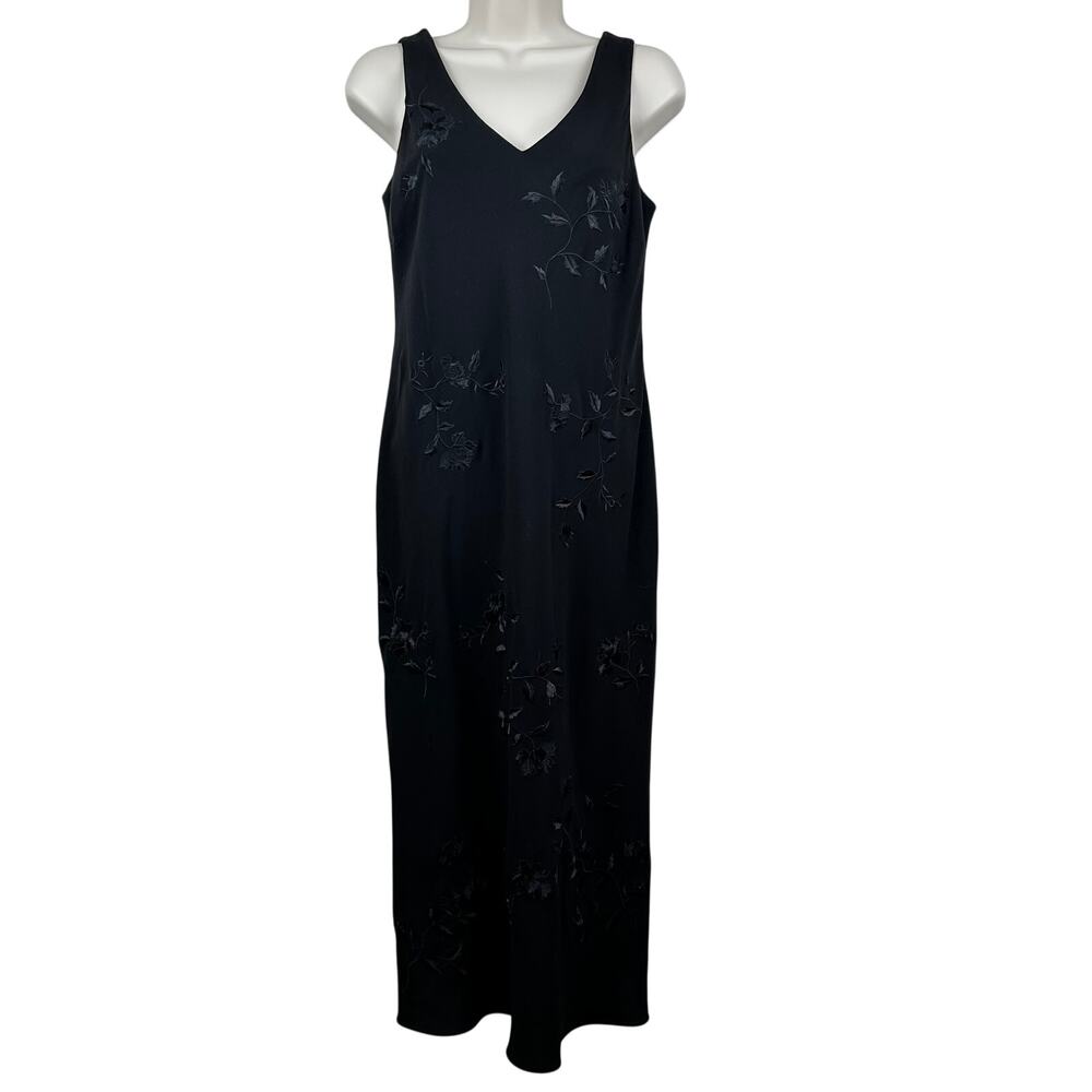 Ralph Lauren Midi Dress VTG Y2K Double V Embroidered Bias Cut Black 4 Whimsigoth